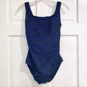 Vintage Dark Blue & Purple One Piece Swimsuit